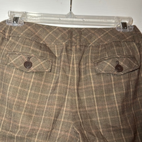 Plaid Cropped Pants Career Casual Brown Tan Checkered Trousers - Picture 6 of 6